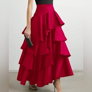 Fuchsia Tiered Ruffle Maxi Skirt | High-Waist Statement Evening Skirt